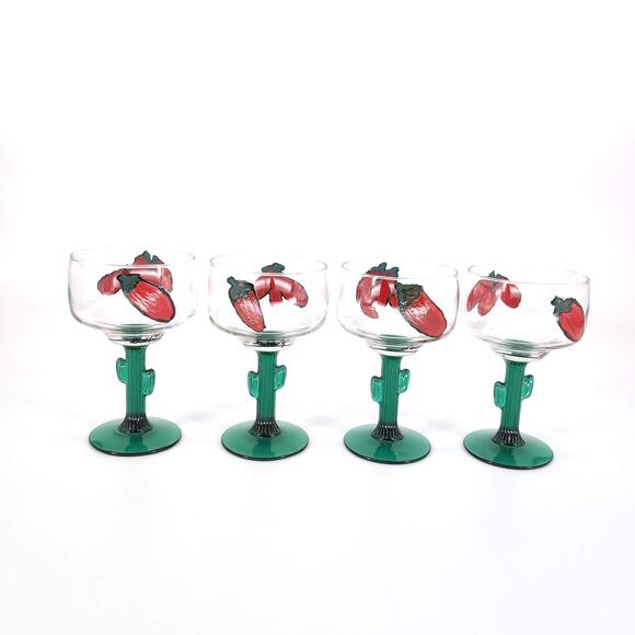 Libbey Cactus Hand Painted Signed 16 oz Margarita Cocktail Glass - Set of 4 -GUC - Picture 4 of 15